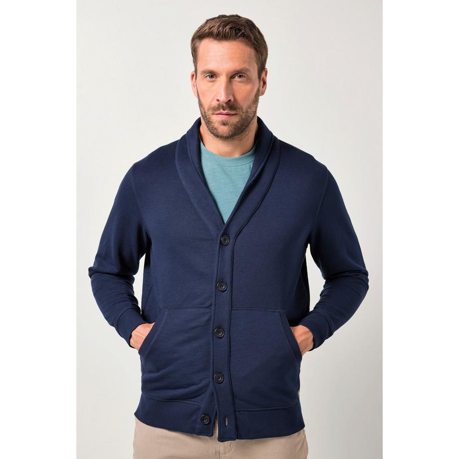 JP1880 Sweatjacke Schalkragen Knopfleiste Kängurutasche  