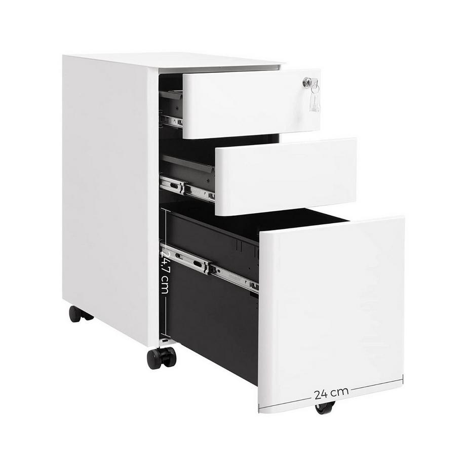 Calicosy  Caisson de rangement bureau 3 tiroirs sur roulettes blanc 