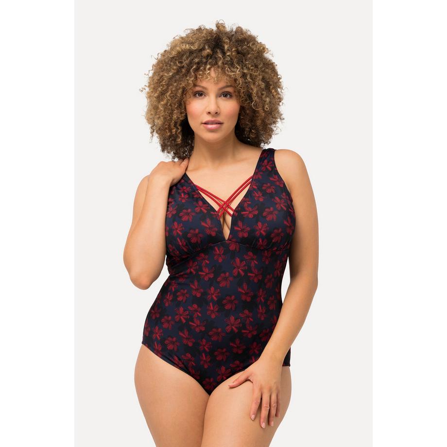 Ulla Popken Maillot de bain fleurs rubans fantaisie bonnets souples  