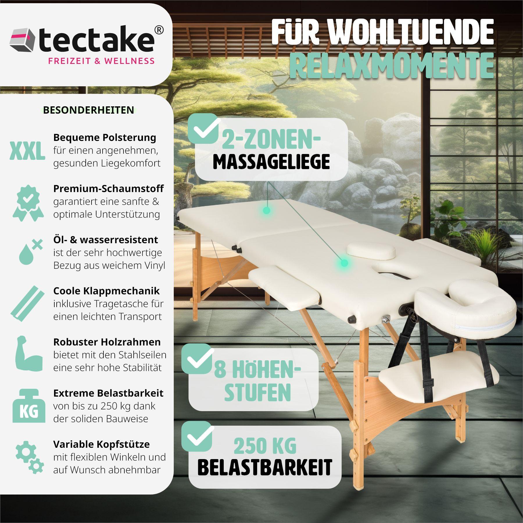 Tectake Table de massage pliante 2 Zones Bois, cosmétique, portable  