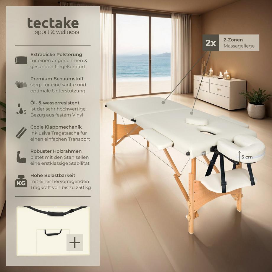 Tectake 2 Zonen Massageliege mit 5cm Polsterung und Holzgestell  