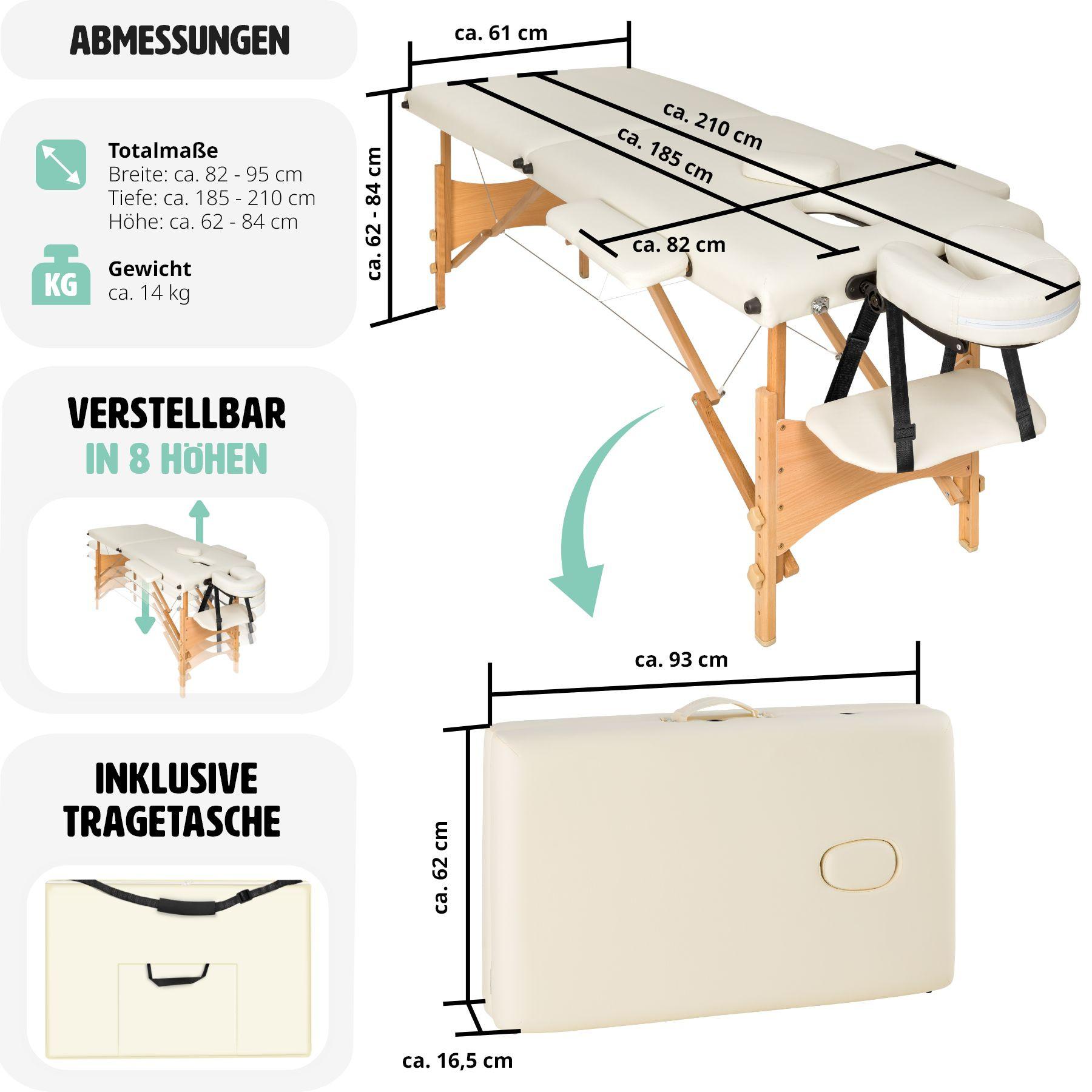 Tectake Table de massage pliante 2 Zones Bois, cosmétique, portable  