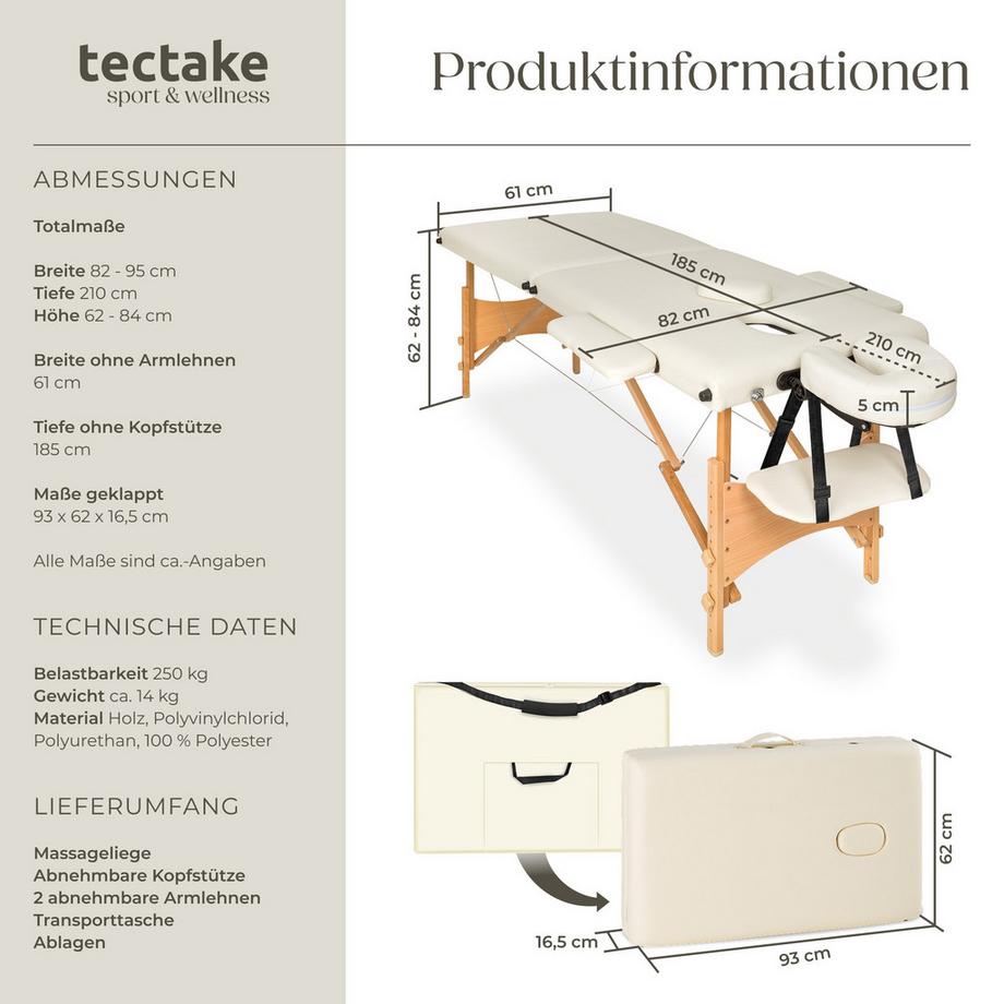 Tectake 2 Zonen Massageliege mit 5cm Polsterung und Holzgestell  