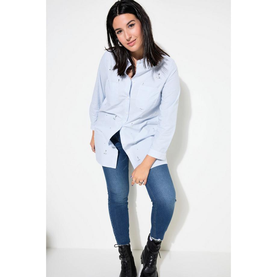 Studio Untold Chemisier Boxy Shape Rayures Strass Manches Longues  