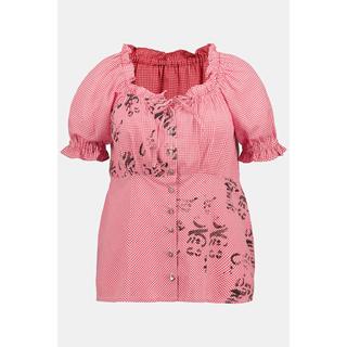 Ulla Popken  Blusa con scollatura che lascia le spalle scoperte in tradizionale stile Tracht con quadretto vichy, bottoni a cuore e mezze maniche 