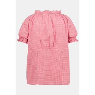 Ulla Popken  Blusa con scollatura che lascia le spalle scoperte in tradizionale stile Tracht con quadretto vichy, bottoni a cuore e mezze maniche 