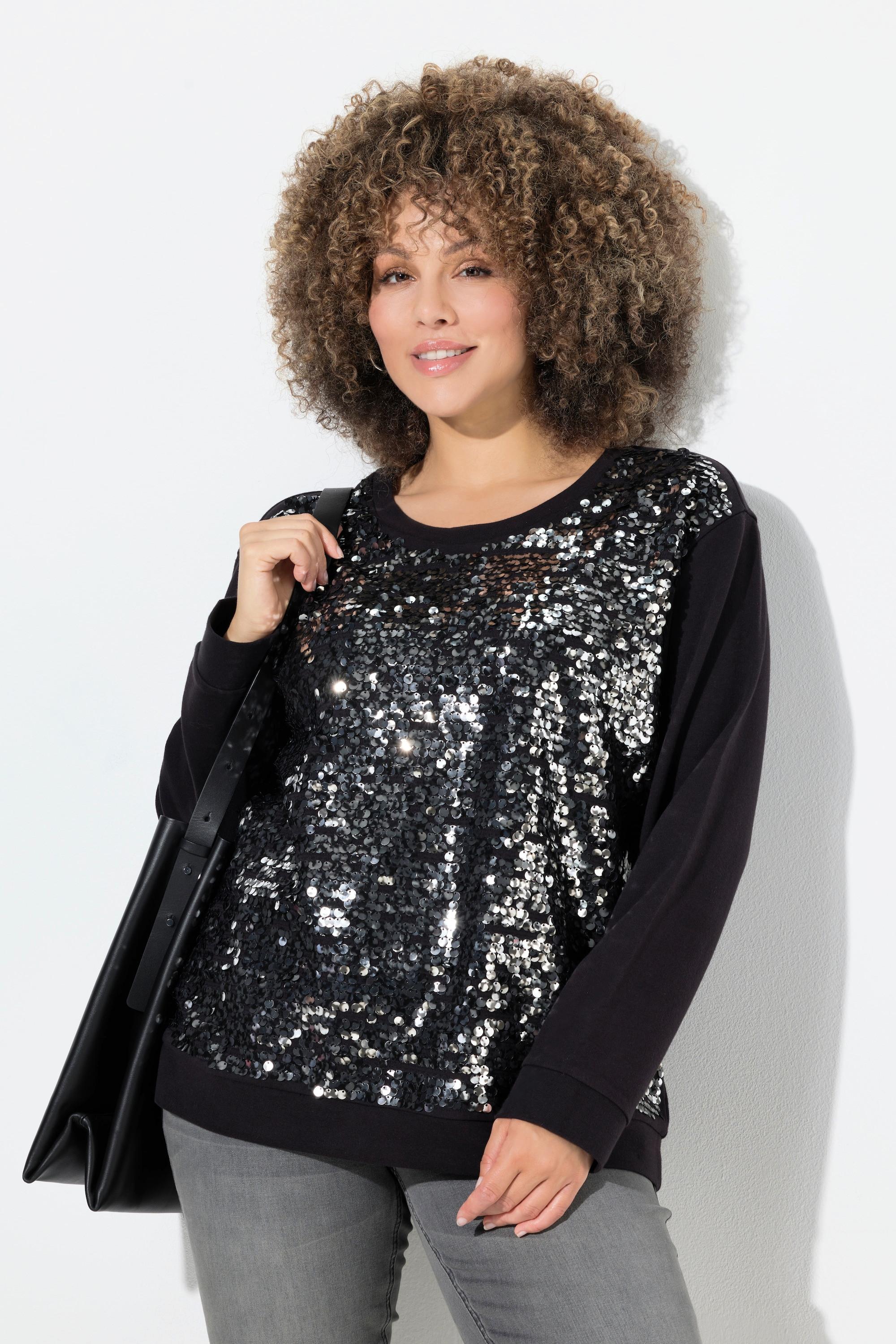 Ulla Popken Sweat-shirt Oversize Paillettes Col Rond Manches Longues  