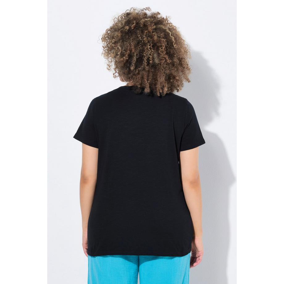 Ulla Popken Sunshine Valley Scollo Rotondo Mezze Maniche T-Shirt Vestibilità Classica  