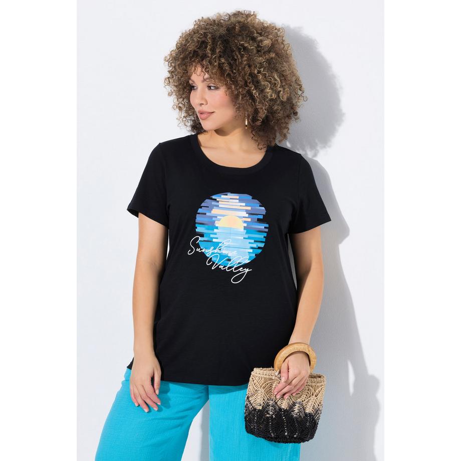 Ulla Popken Sunshine Valley Scollo Rotondo Mezze Maniche T-Shirt Vestibilità Classica  