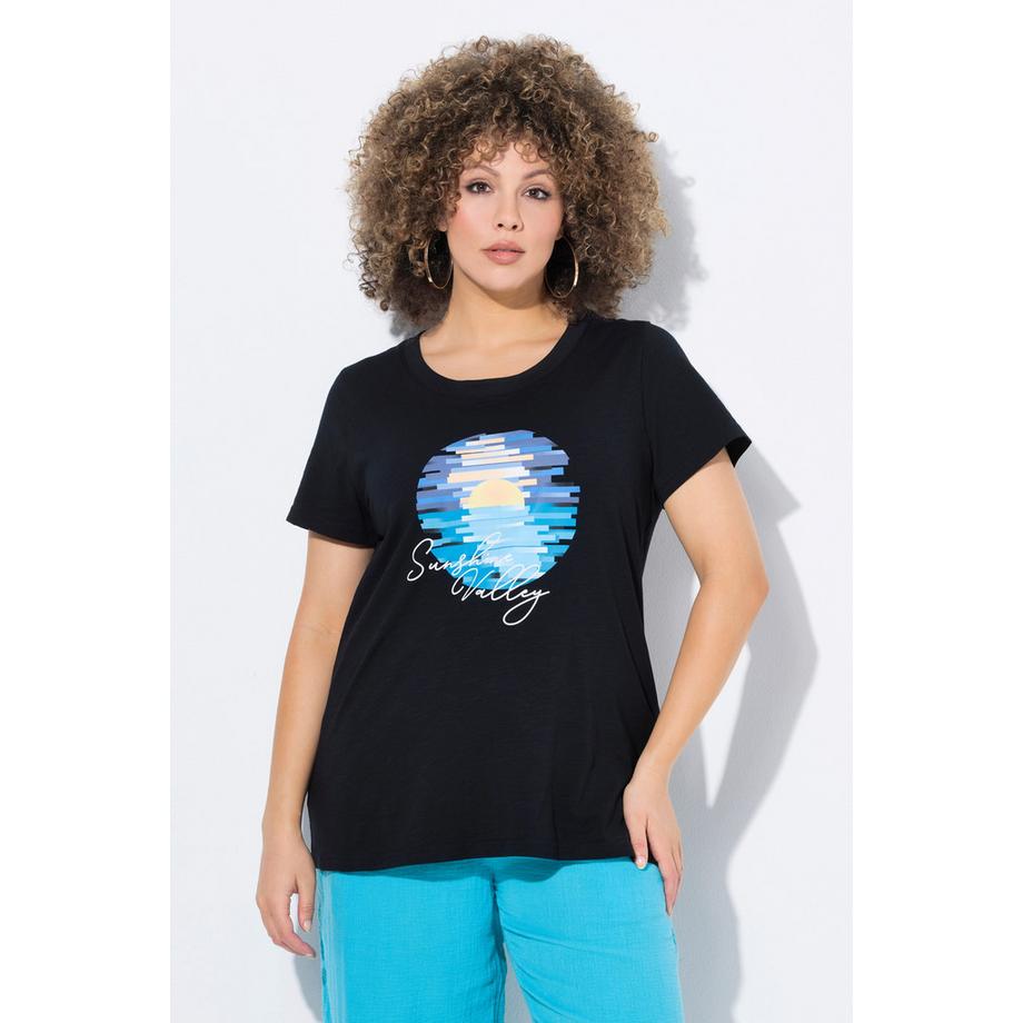 Ulla Popken Sunshine Valley Scollo Rotondo Mezze Maniche T-Shirt Vestibilità Classica  