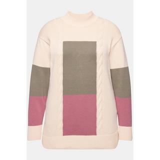 Ulla Popken  Pull en coton bio, col montant et manches longues, esprit « colour block » 