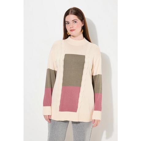 Ulla Popken  Pull en coton bio, col montant et manches longues, esprit « colour block » 