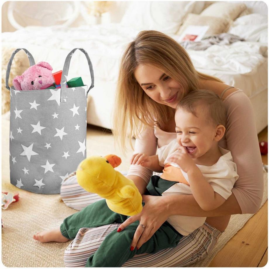 B2X Cesto portaoggetti per giocattoli Nukido - grigio con stelle  