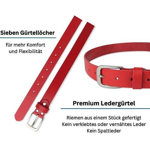 Only-bags.store  Ceinture en cuir, ceinture, 3 cm de large, rouge, 125-140 cm 