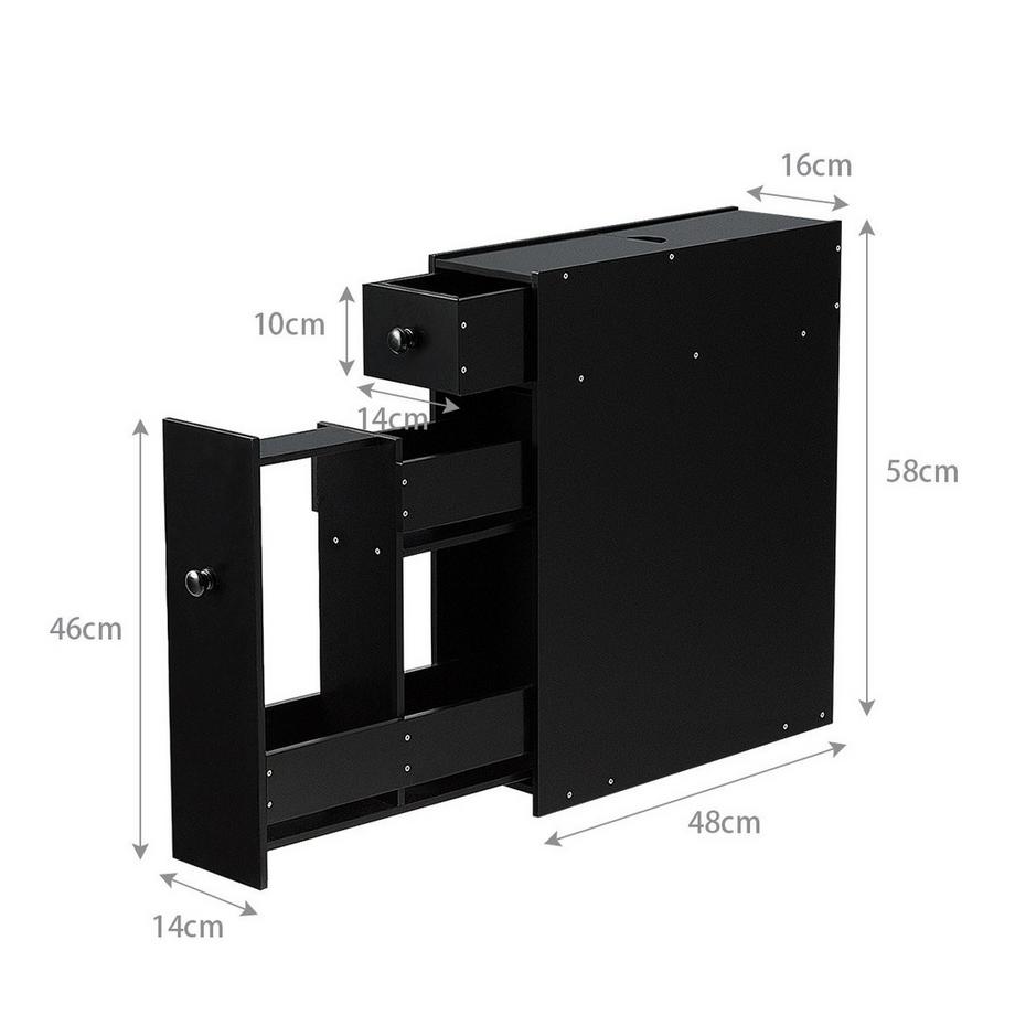 B2X Étagère de niche étroite avec tiroirs, meuble de salle de bain en bois, meuble latéral noir  