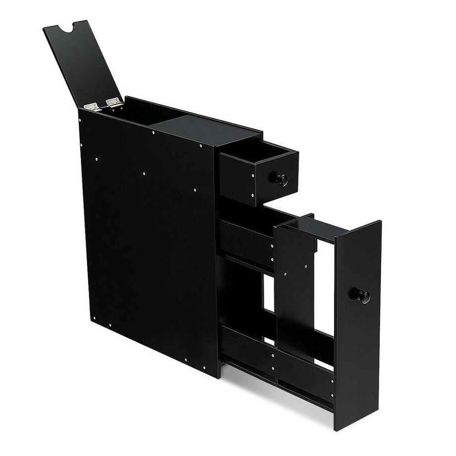 Étagère de niche étroite avec tiroirs, meuble de salle de bain en bois, meuble latéral noir