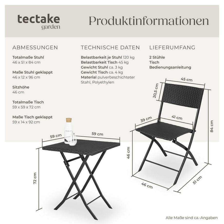 Tectake Rattanset Trevi für 2 Personen widerstandsfähig  