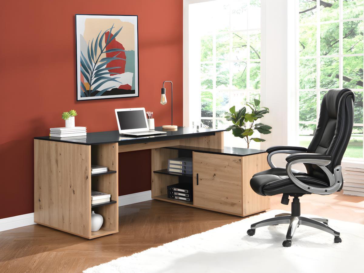 Vente-unique Bureau d'angle avec rangements - MDF - Naturel et noir - ROMIARA  