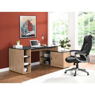 Vente-unique Bureau d'angle avec rangements - MDF - Naturel et noir - ROMIARA  