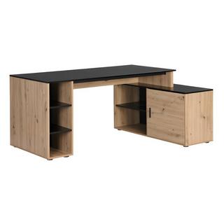 Vente-unique Bureau d'angle avec rangements - MDF - Naturel et noir - ROMIARA  