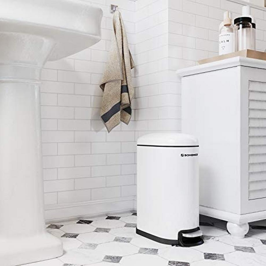 Pricenet Poubelle blanche fine de 10 L avec fermeture douce et seau intérieur  