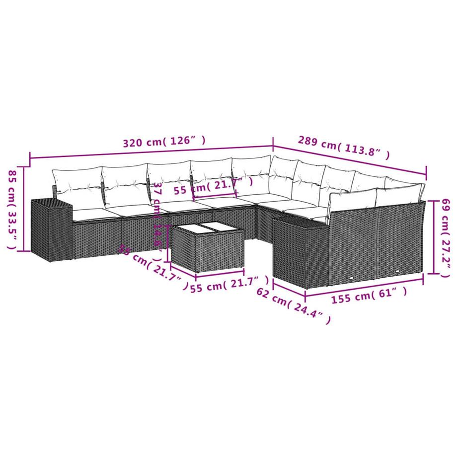 VidaXL Ensemble de canapés de jardin rotin synthétique  