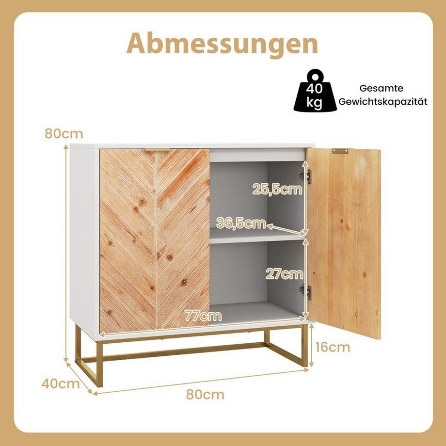 Northix Credenza a 2 ante, mobile da cucina con ripiano, mobile buffet moderno con gambe in metallo, bianco 80 x 40 x 80 cm  