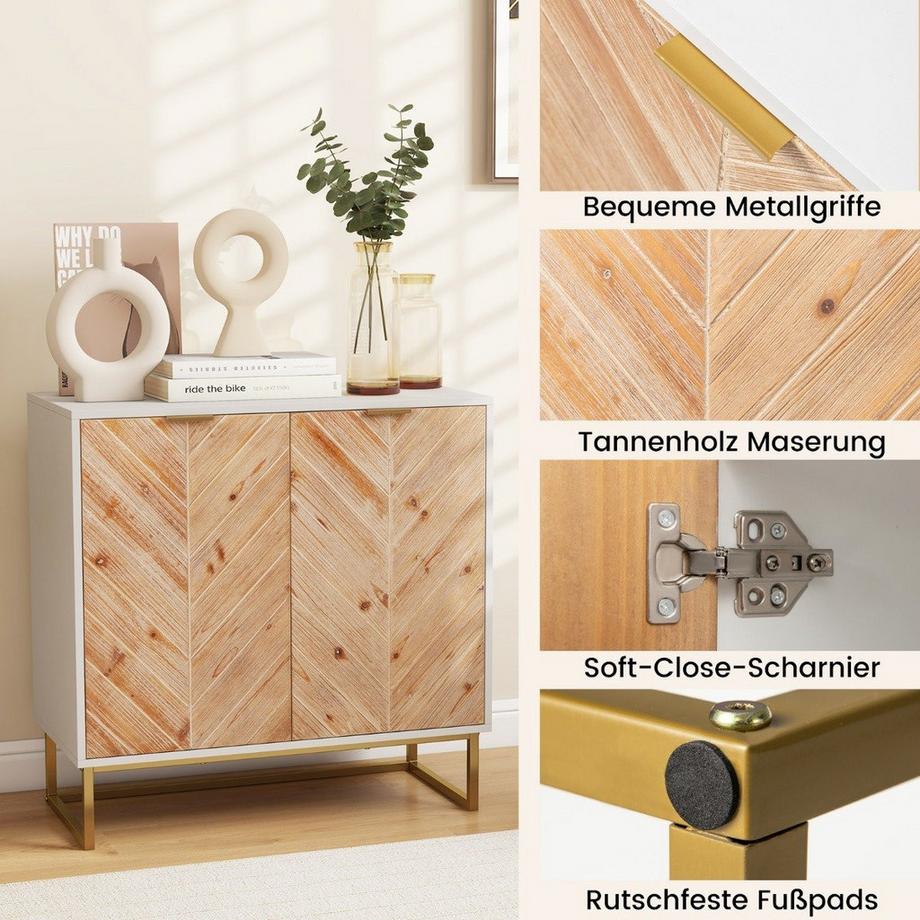 Northix Credenza a 2 ante, mobile da cucina con ripiano, mobile buffet moderno con gambe in metallo, bianco 80 x 40 x 80 cm  