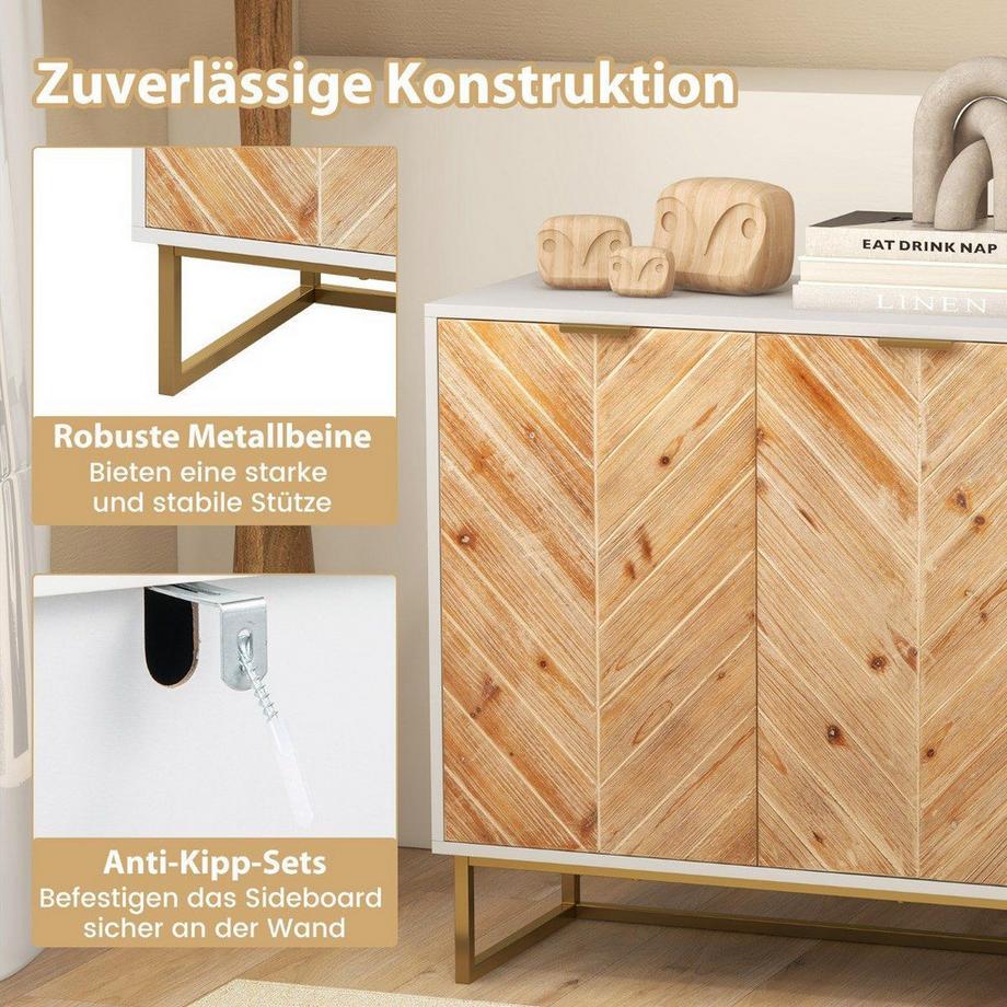 Northix Credenza a 2 ante, mobile da cucina con ripiano, mobile buffet moderno con gambe in metallo, bianco 80 x 40 x 80 cm  