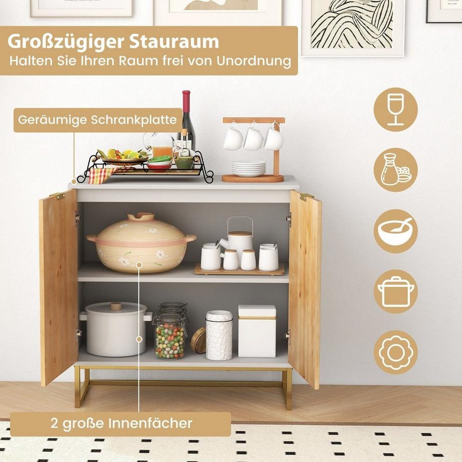 Northix Credenza a 2 ante, mobile da cucina con ripiano, mobile buffet moderno con gambe in metallo, bianco 80 x 40 x 80 cm  