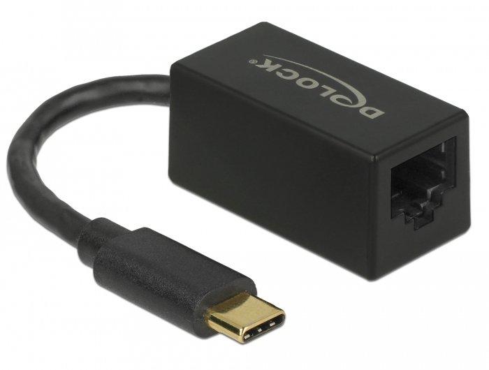 DeLock  Adaptateur SuperSpeed USB (USB 3.2 Gen 1) avec USB Type-C™ mâle > Gigabit LAN 10/100/1000 Mbps compact noir 