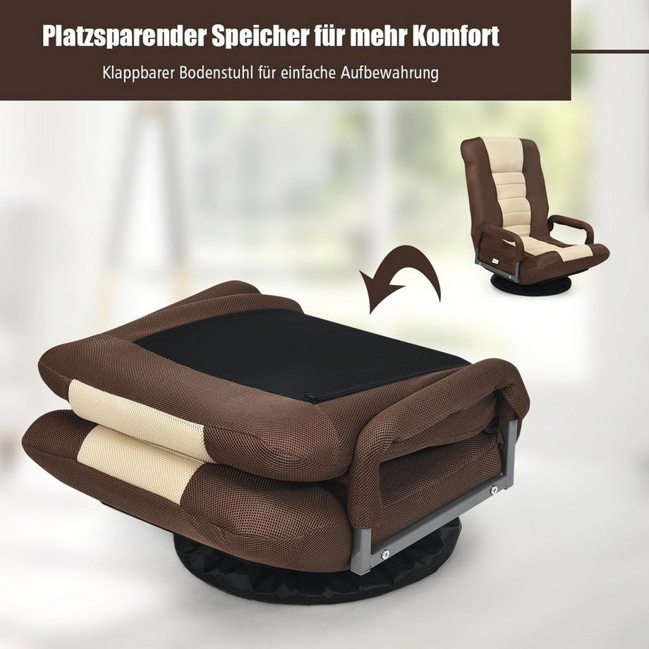 Northio Verstellbarer 6-Positionen-Bodenstuhl Fußbodensessel mit Drehfuß 61-87 x 55 x 75 cm Beide + Braun  