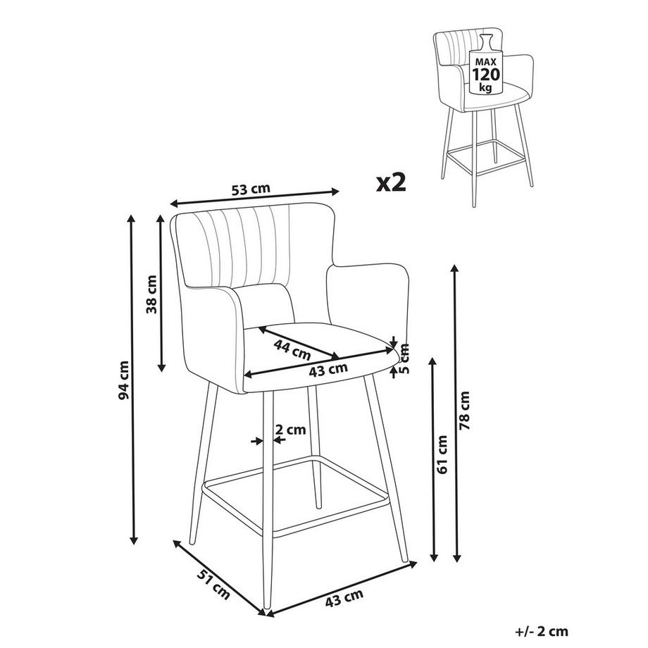 Beliani Set di 2 sedie alte en Velluto  SANILAC  