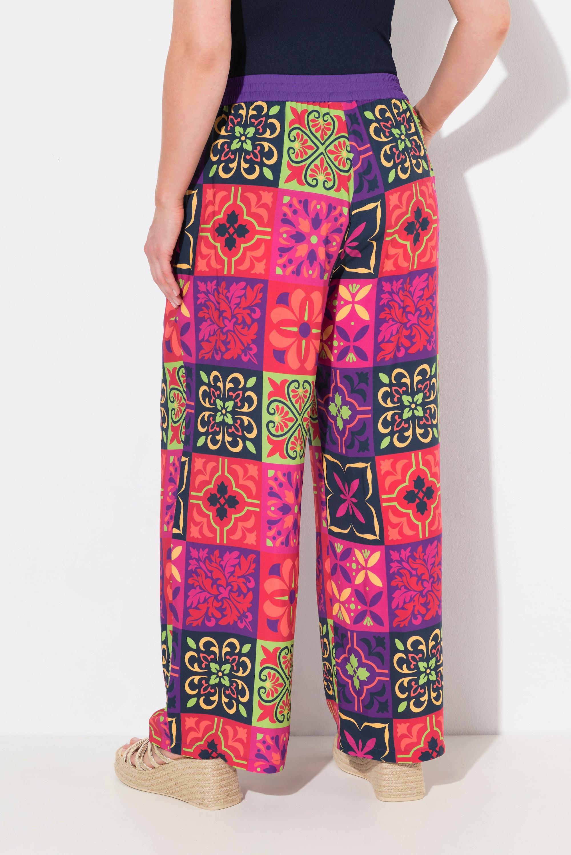 Ulla Popken Pantaloni Palazzo Fantasia Piastrelle Gamba Larga Cintura Elastica  