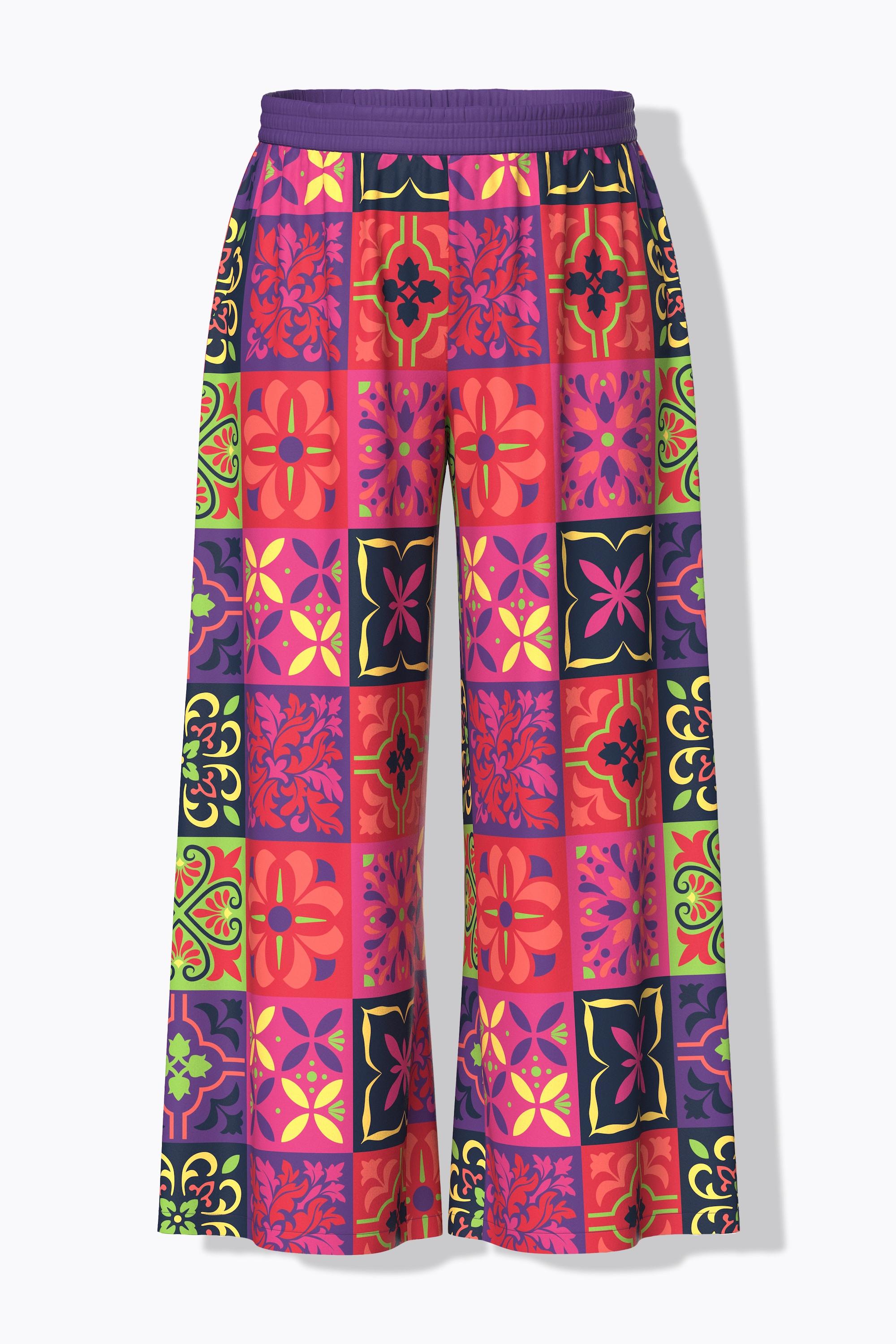 Ulla Popken Pantaloni Palazzo Fantasia Piastrelle Gamba Larga Cintura Elastica  