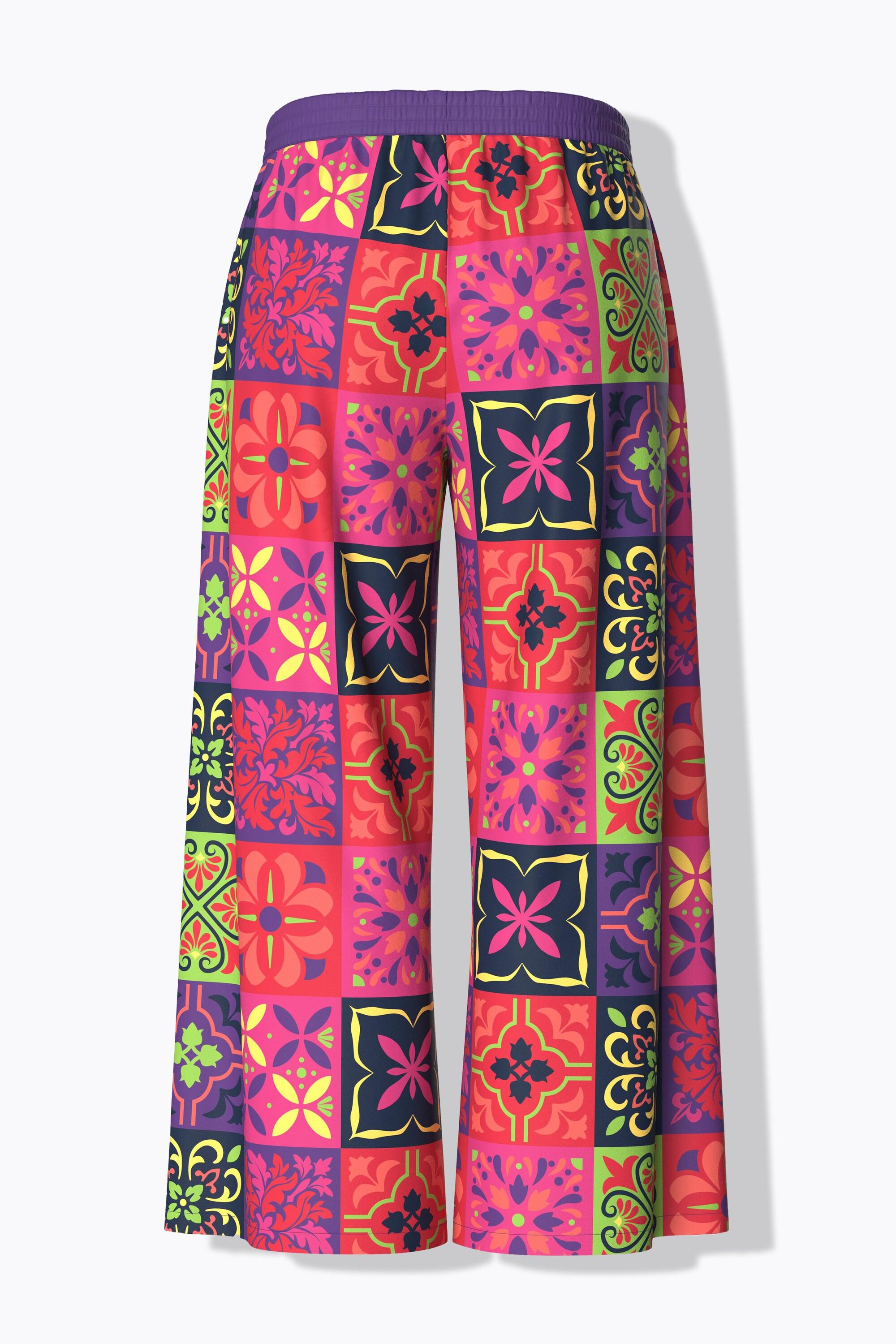 Ulla Popken Pantaloni Palazzo Fantasia Piastrelle Gamba Larga Cintura Elastica  
