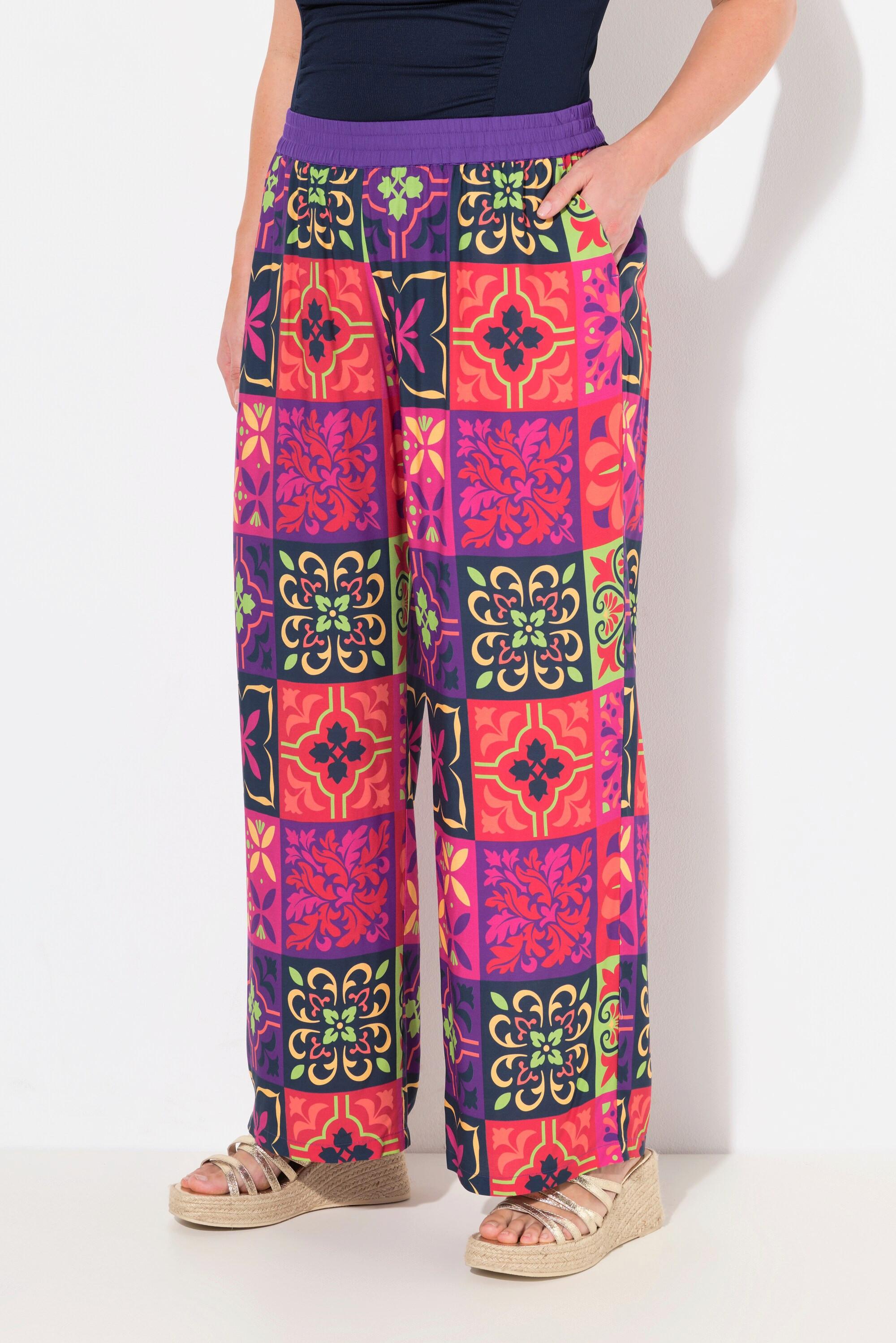 Ulla Popken Pantaloni Palazzo Fantasia Piastrelle Gamba Larga Cintura Elastica  