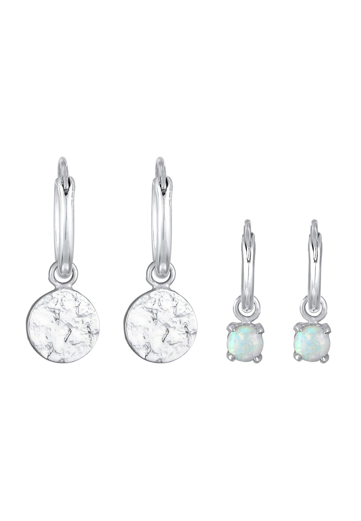 Elli  Boucles d'Oreilles Creolen Plättchen Opal Edelstein 2Er Set 925 Silber 