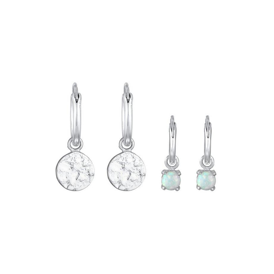 Elli  Ohrringe Creolen Plättchen Opal Edelstein 2Er Set 925 Silber 