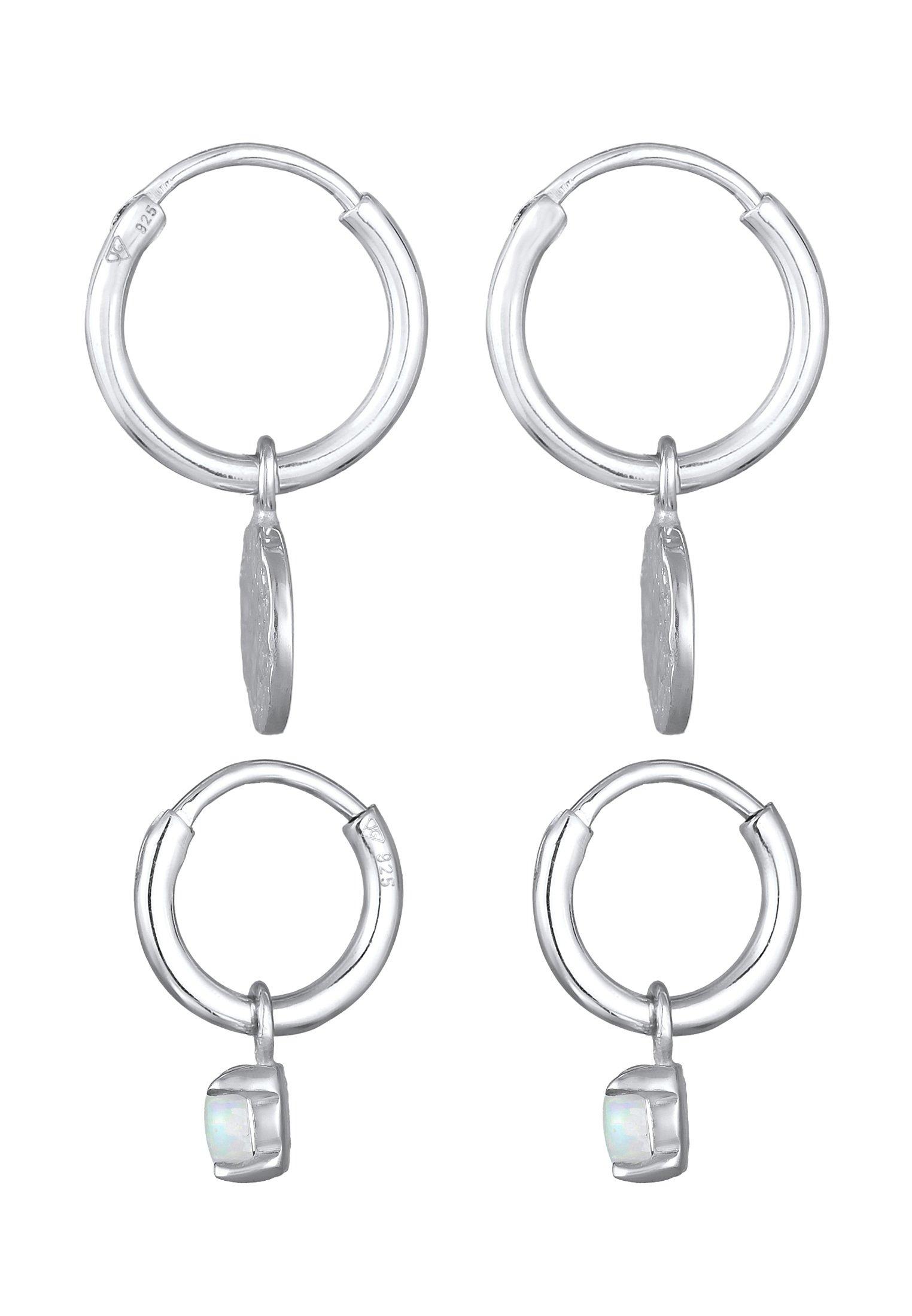 Elli  Ohrringe Creolen Plättchen Opal Edelstein 2Er Set 925 Silber 