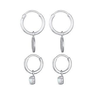 Elli  Boucles d'Oreilles Creolen Plättchen Opal Edelstein 2Er Set 925 Silber 