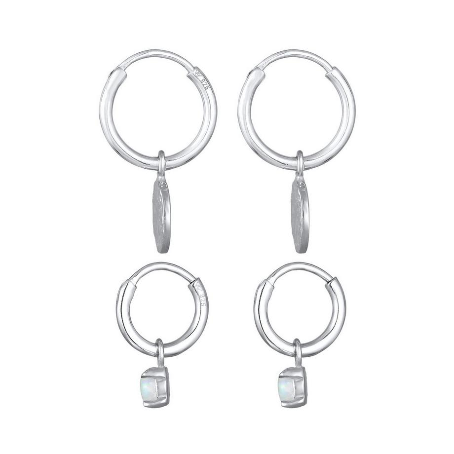 Elli  Ohrringe Creolen Plättchen Opal Edelstein 2Er Set 925 Silber 