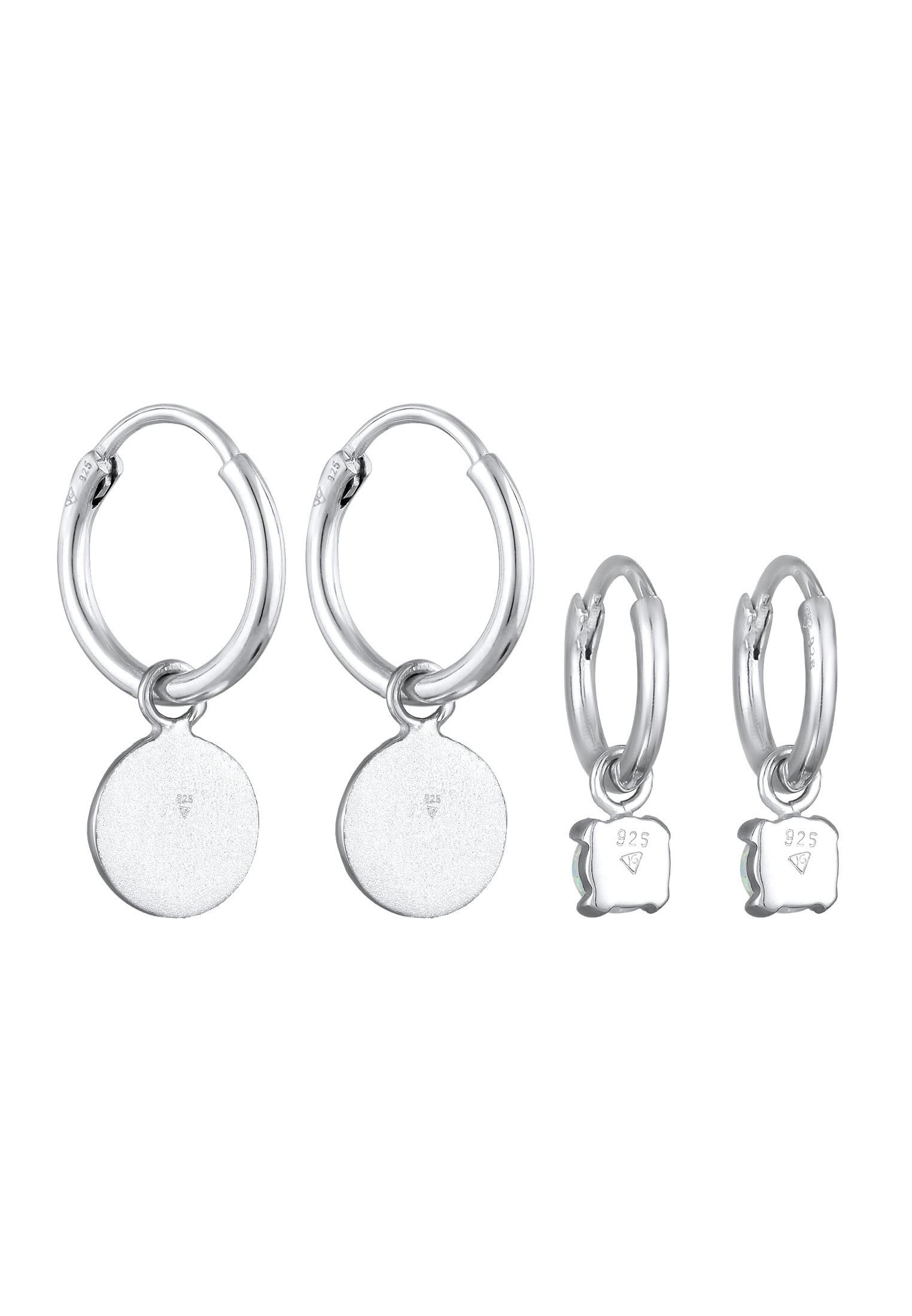 Elli  Ohrringe Creolen Plättchen Opal Edelstein 2Er Set 925 Silber 