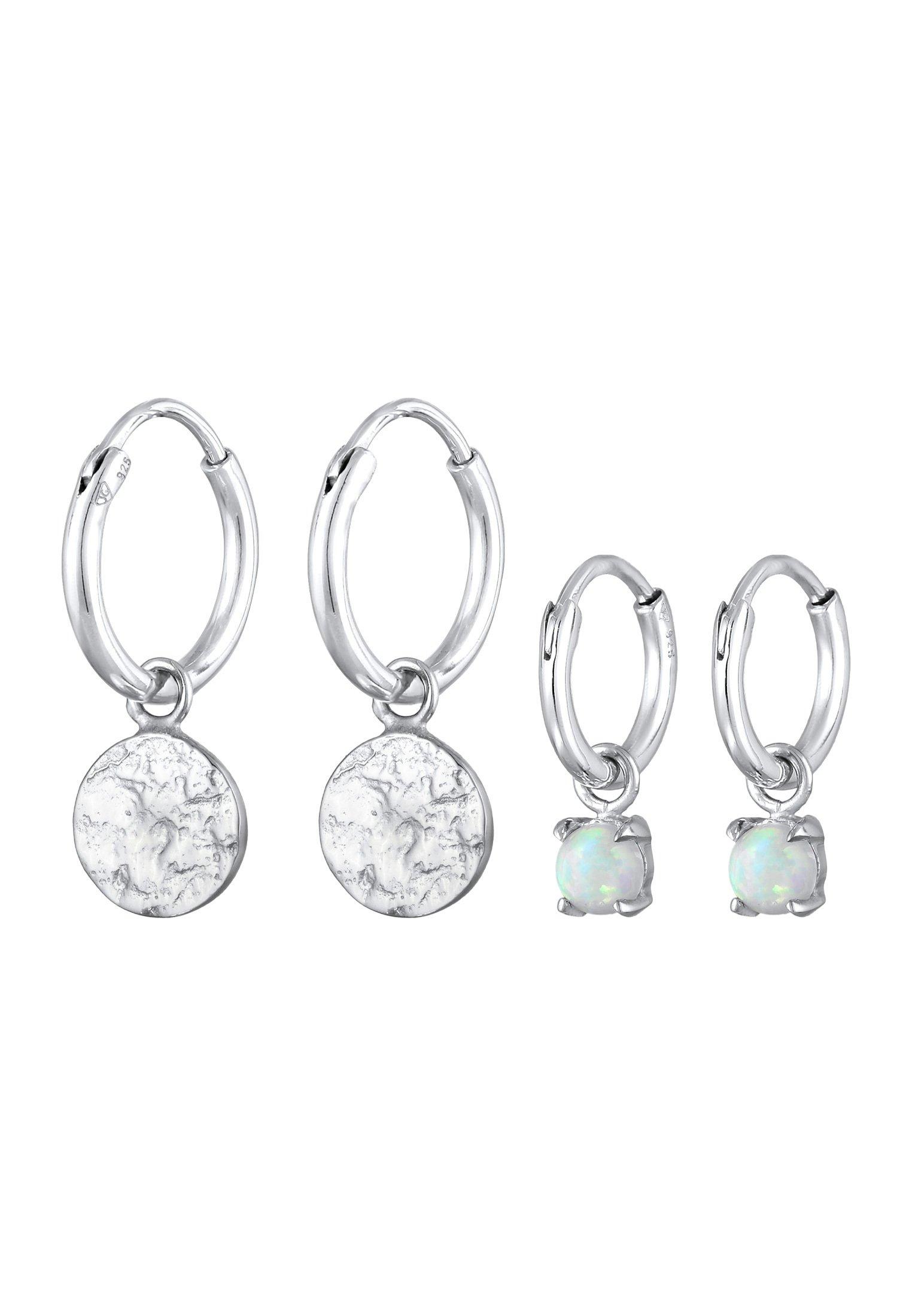 Elli  Ohrringe Creolen Plättchen Opal Edelstein 2Er Set 925 Silber 