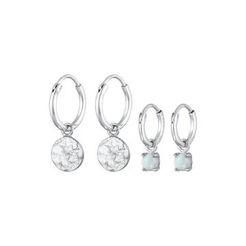 Ohrringe Creolen Plättchen Opal Edelstein 2Er Set 925 Silber