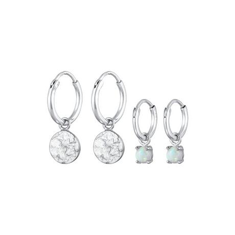 Elli  Boucles d'Oreilles Creolen Plättchen Opal Edelstein 2Er Set 925 Silber 