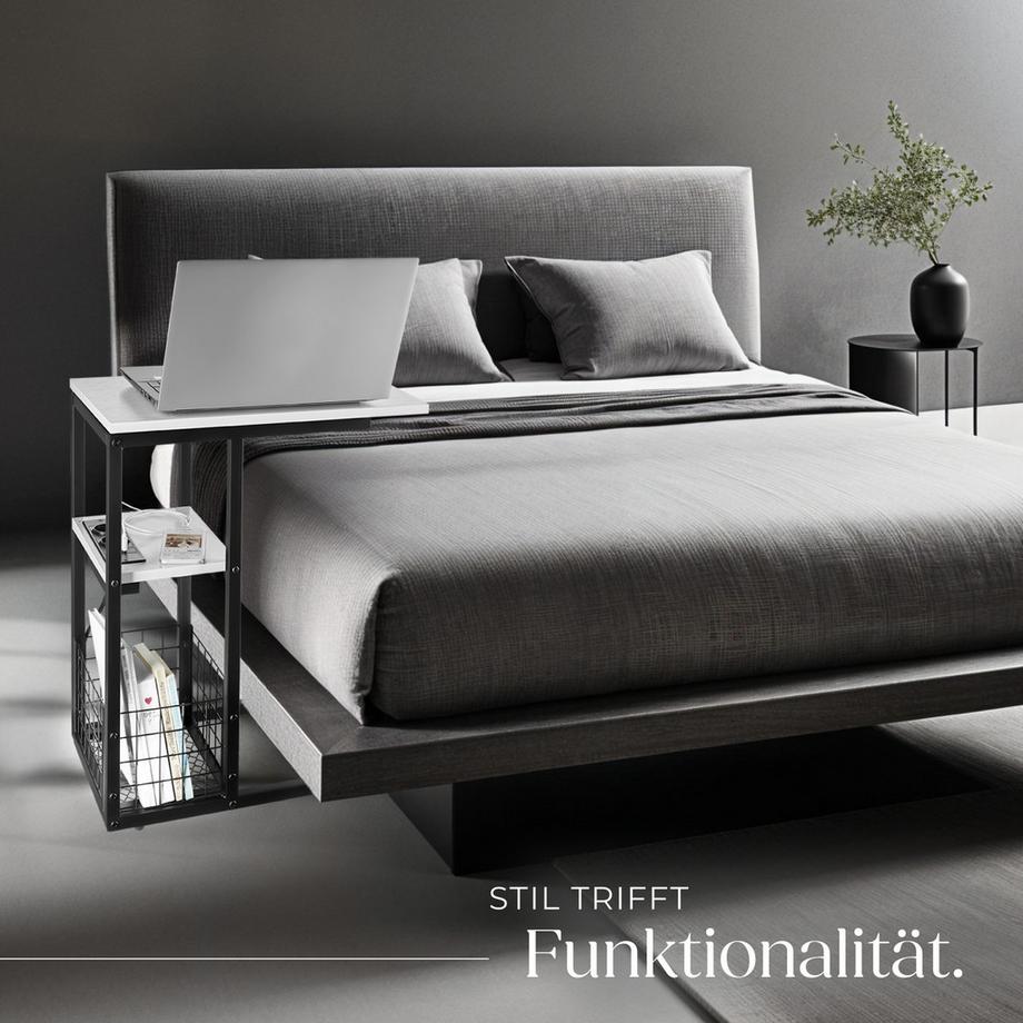 Tectake Tavolino per laptop Rhea stazione di ricarica integrata con porta USB e AC, piano del tavolo scorrevole  