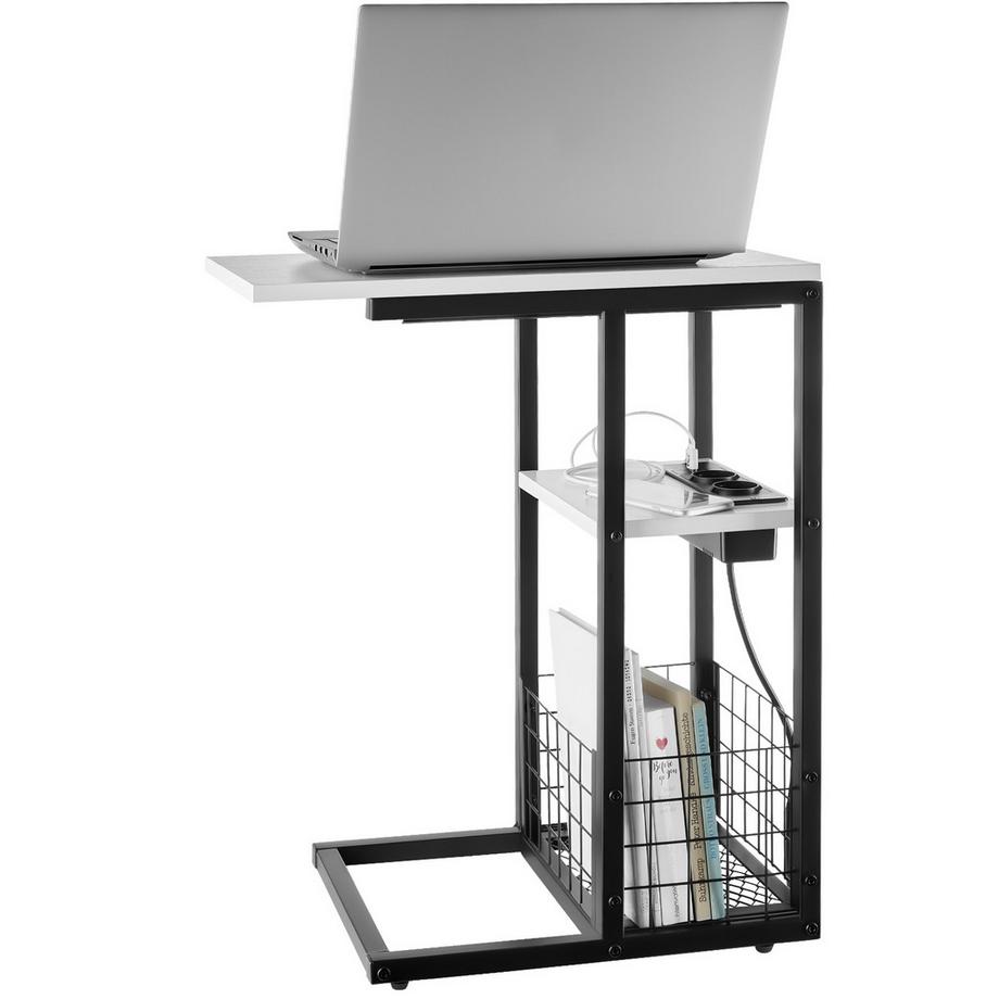 Tectake Tavolino per laptop Rhea stazione di ricarica integrata con porta USB e AC, piano del tavolo scorrevole  