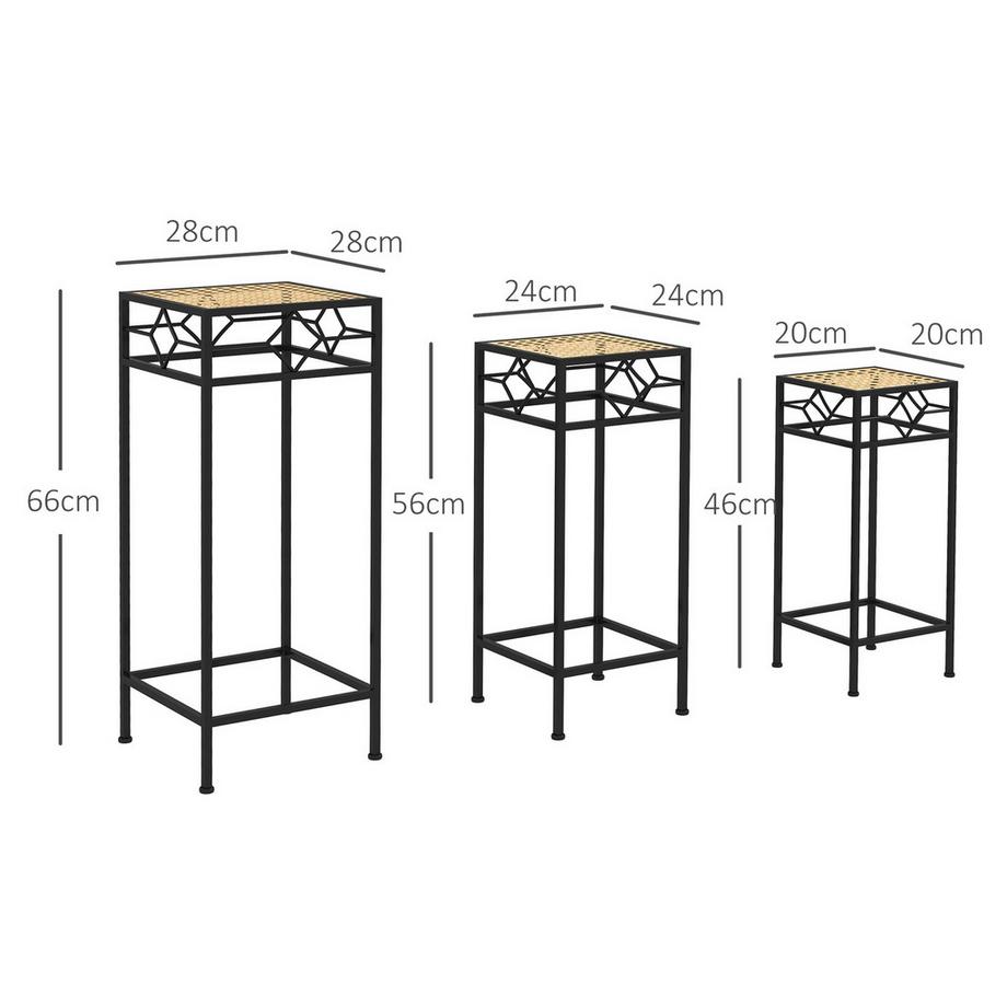 Northio 3-Tlg. Pflanzenständer Stapelbarer Blumenhocker Blumentopfhalter Mit Rattanoptik Pflanzenhocker Für Garten Balkon Metall Gold  