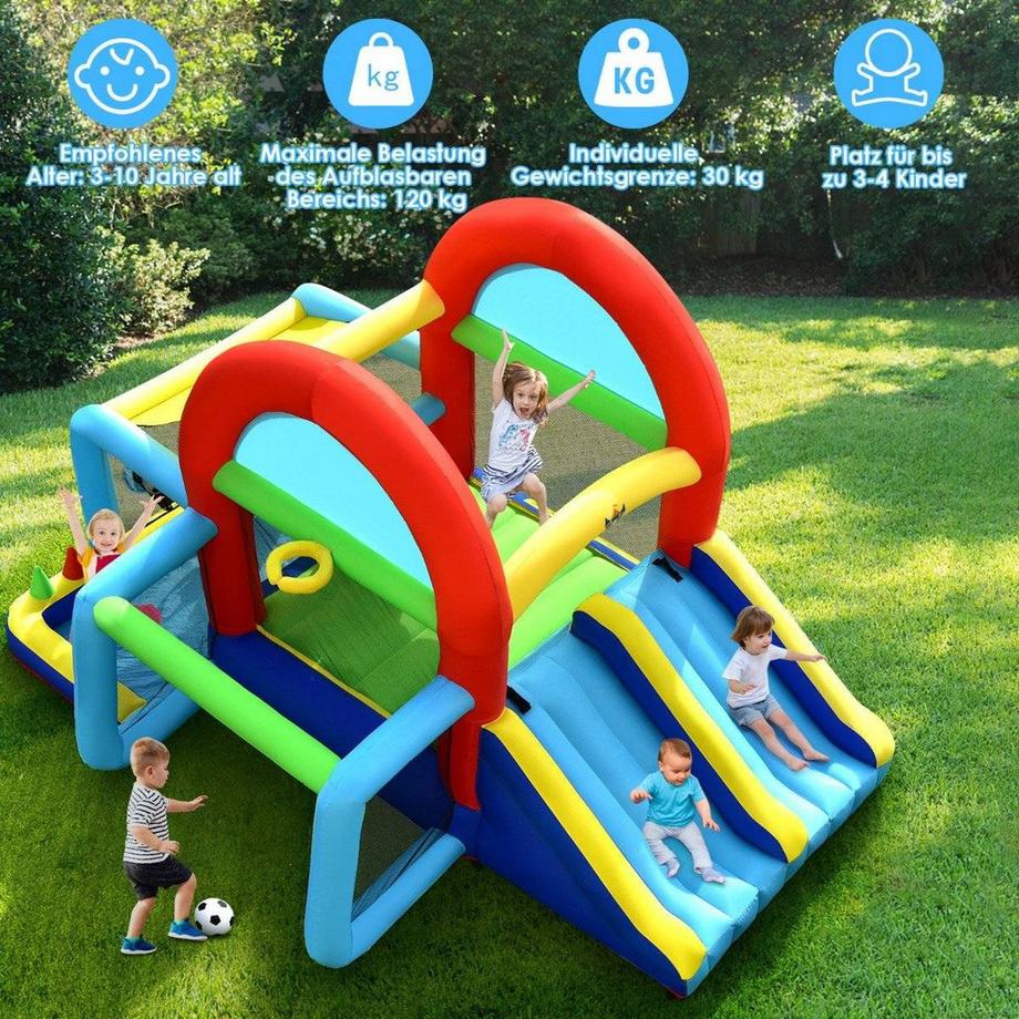 Northix  aufblasbare Hüpfburg Springburg mit Doppelrutschen Outdoor Bunt 
